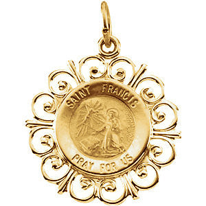 14K Yellow 18.5mm St. Francis of Assisi Medal