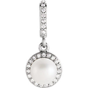 14K White Freshwater Cultured Pearl & 1/10 CTW Diamond Pendant