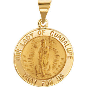 14K Yellow 18.25mm Round Hollow Our Lady of Guadalupe Medal