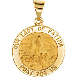 14K Yellow 18.25mm Round Hollow Fatima Medal