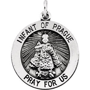 Sterling Silver 18.5mm Round Infant of Prague Medal with 18" Chain