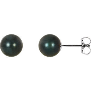 14K White 7mm Black Akoya Cultured Pearl Earrings