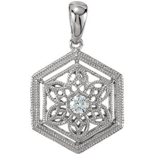 14K White .05 CTW Diamond Filigree Pendant