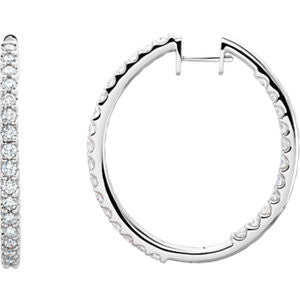 14K White 3 CTW Diamond Hinged Inside-Outside Hoop Earrings