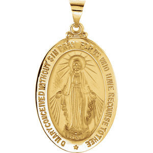 14K Yellow 29x20.25mm Oval Hollow Miraculous Medal