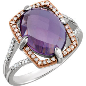 Sterling Silver Rose Gold Plated Amethyst & 1/5 CTW Diamond Ring Size 6