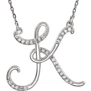 14K White Letter "K" 1-6 CTW Diamond Initial 17" Necklace