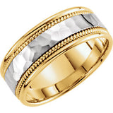 14K White & Yellow 8mm Hammered Hand-Woven Band Size 12