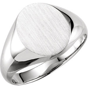 14K White 14x12mm Solid Oval Men's Signet Ring