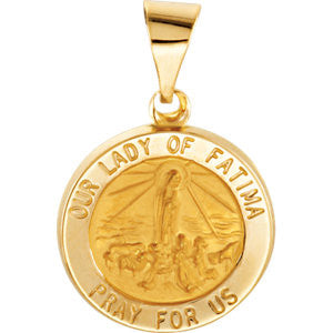 14K Yellow 15mm Round Hollow Fatima Medal