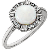 14K White Opal & .08 CTW Diamond Ring