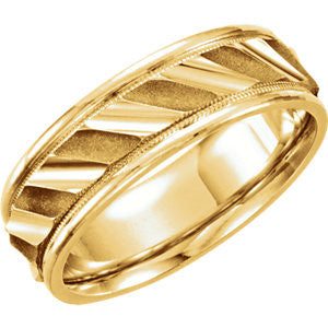 14K Yellow 6.75mm Grooved Design Band Size 8