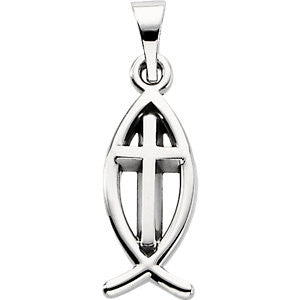 Sterling Silver 14x6mm Fish Pendant with Cross