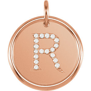 14K Rose 1-10 CTW Diamond Initial "R" Pendant