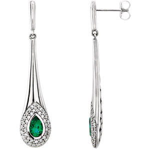 14K White Chatham® Created Emerald & 1-2 CTW Diamond Earrings