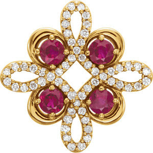 14K Yellow Ruby & 1/6 CTW Diamond Clover Pendant