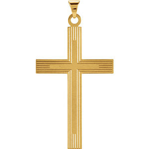 14K Yellow 39x25mm Cross Pendant with Design