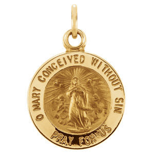 14K Yellow 12mm Round Immaculate Conception Medal