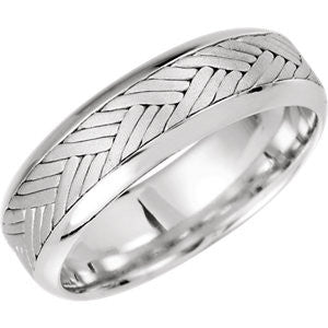 14K White 7mm Hand Woven Comfort Fit Band