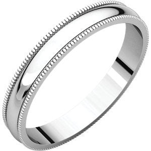 10K White 3mm Light Milgrain Band