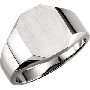 14K White 11x9mm Octagon Signet Ring