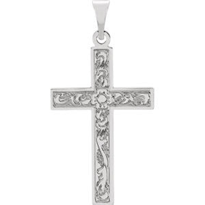 14K White 22x14mm Design Cross Pendant