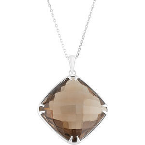 Sterling Silver 20x20mm Smoky Quartz 18" Necklace