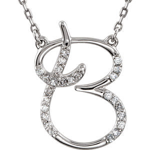 14K White Letter "B" 1-8 CTW Diamond Initial 17" Necklace