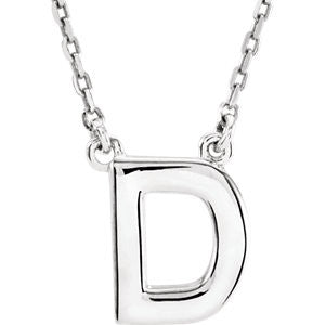 Sterling Silver Letter "D" Block Initial 16" Necklace