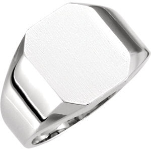 14K White 12x10mm Octagon Signet Ring