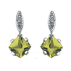 14K White Peridot & .04 CTW Diamond Earrings