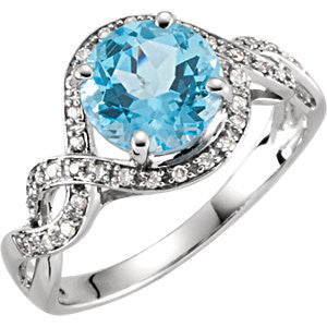 14K White Swiss Blue Topaz & 1-6 CTW Diamond Ring