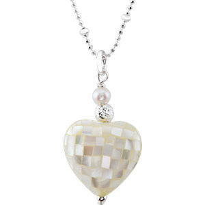 Sterling Silver Mother of Pearl Heart 18" Necklace