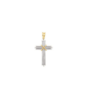 Sterling Silver & 14K Yellow 36.75x24.5mm Cross Pendant