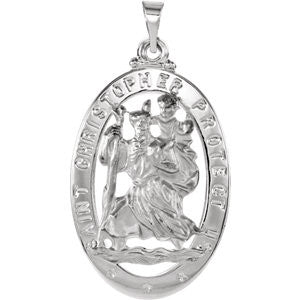 14K White 25x18mm Oval St. Christopher Medal