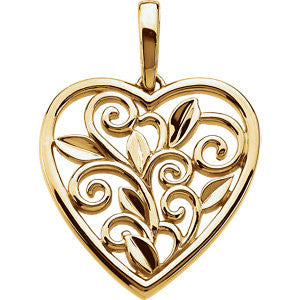 Scroll & Leaf Design Filigree Heart Pendant