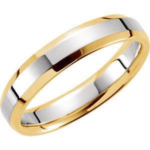 14K Yellow & White 4mm Comfort-Fit Beveled Edge Band Size 9.5