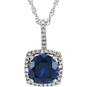 Sterling Silver 7mm Lab-Grown Sapphire & .015 CTW Diamond 18" Necklace