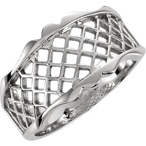 14K White Lattice Design Band