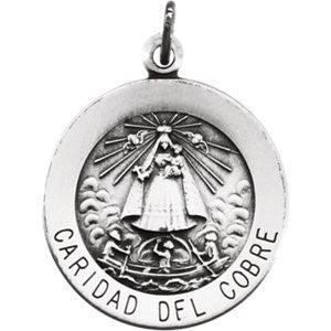 Sterling Silver 18.25mm Round Caridad del Cobre Medal with 18" Chain