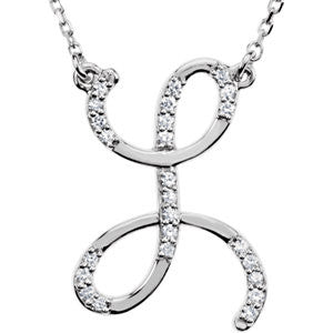 14K White Letter "L" 1-8 CTW Diamond Initial 17" Necklace