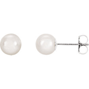 14K White 6mm White Akoya Cultured Pearl Earrings