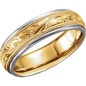 14K White & Yellow 6mm Hand-Engraved Band Size 11