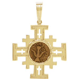 14K Yellow Jerusalem Cross Pendant with Widow's Mite Coin