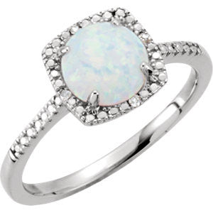 Sterling Silver Created Opal & .01 CTW Diamond Ring