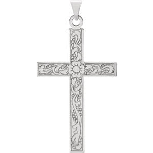 14K White 39x25mm Design Cross Pendant