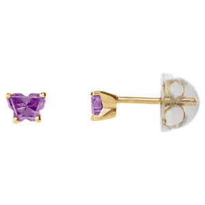 10K Yellow February Bfly® CZ Birthstone Youth Earrings with Safety Backs & Box