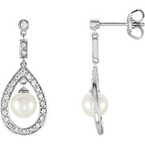 14K White Freshwater Cultured Pearl & 1-4 CTW Diamond Earrings