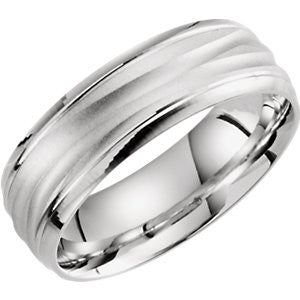 14K White 7mm Grooved Band Size 7.5