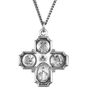 Sterling Silver 30x29mm Four-Way Cross Medal 24" Necklace